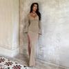 Knitted long-sleeved sexy hollow-cut dress for women ins European and American vacation style Spice Girl slim dress