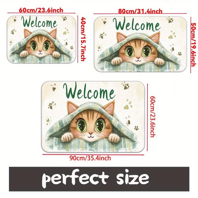 Cute cat welcome mat with paw prints soft non slip doormat for home entrance pet lovers decor indoor floor rug animal themeddoor