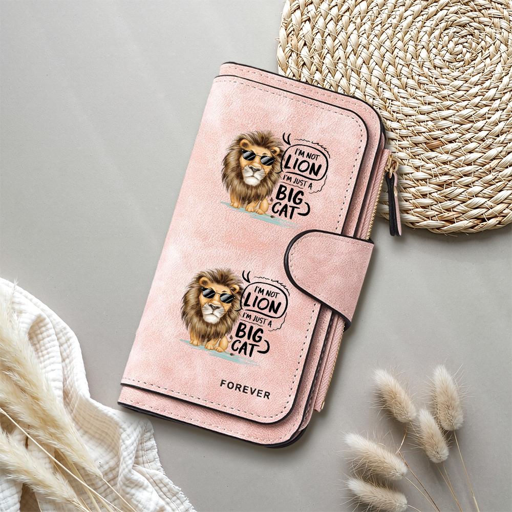 Cute Lion Print Long Wallet for Women Casual PU Leather Card Holder Fashion Portable Coin Purse