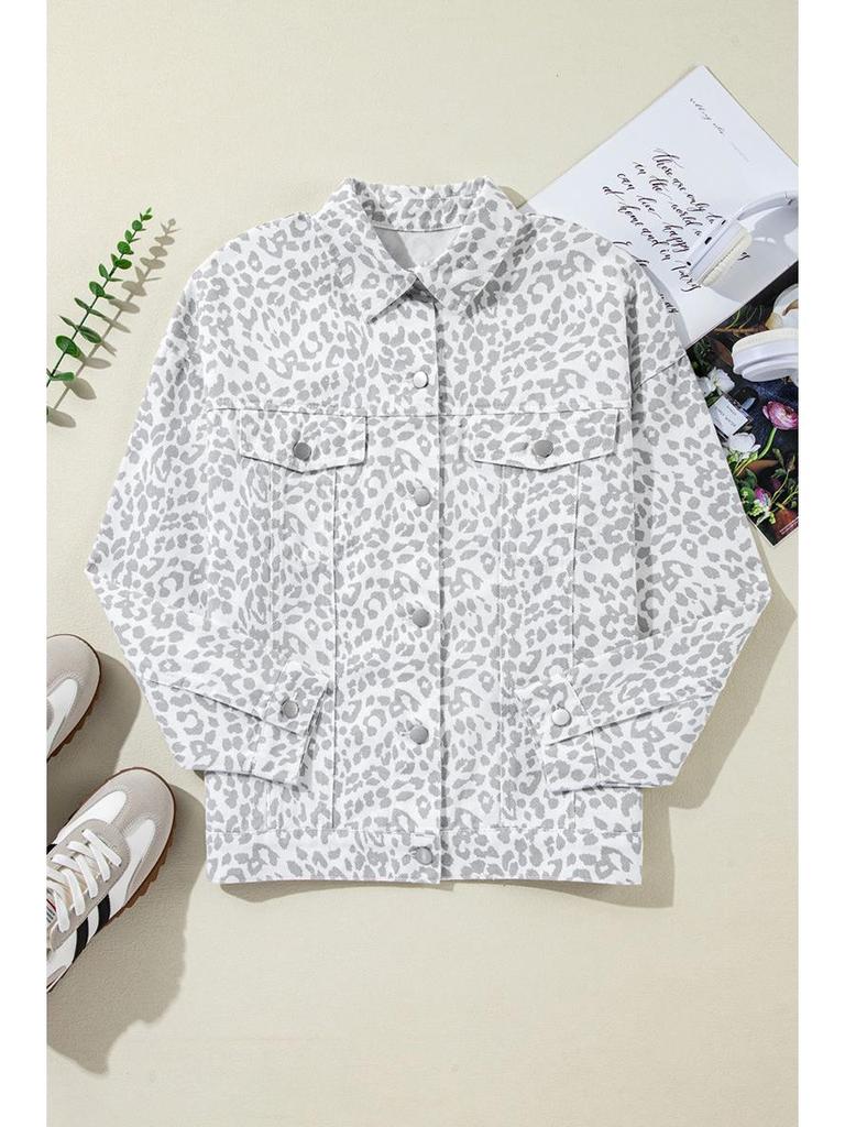 Shi Ying Women's 2025 Leopard Print Lapel Denim Jacket - Trendy European & American Winter Outerwear.