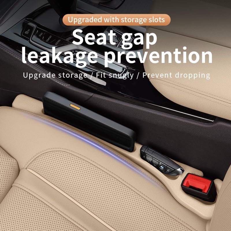 Car Seat Gap Filler Organizer Universal Fit Car SUV Truck Console Side Plug Strip Stopping Phone Key From Falling, Pack Of 2 (Beige)