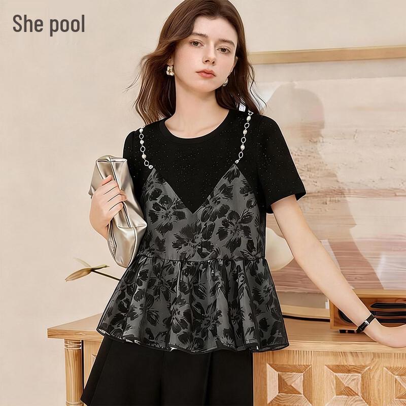 Women s Printed Patchwork Round Neck Short Sleeve T-Shirt M
