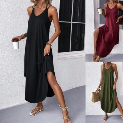 Summer Women's Solid Color Loose Long Dress Casual Camisole Dress Ladies' Fashionable Sleeveless Dress