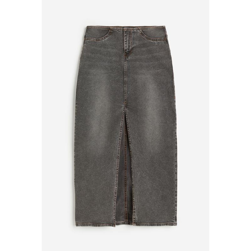 

HM Women s Skirt Autumn Leisure Elegant Mid-Waist Slim Fit Micro Elastic Denim Skirt 1182016 Dark gray 160/72A