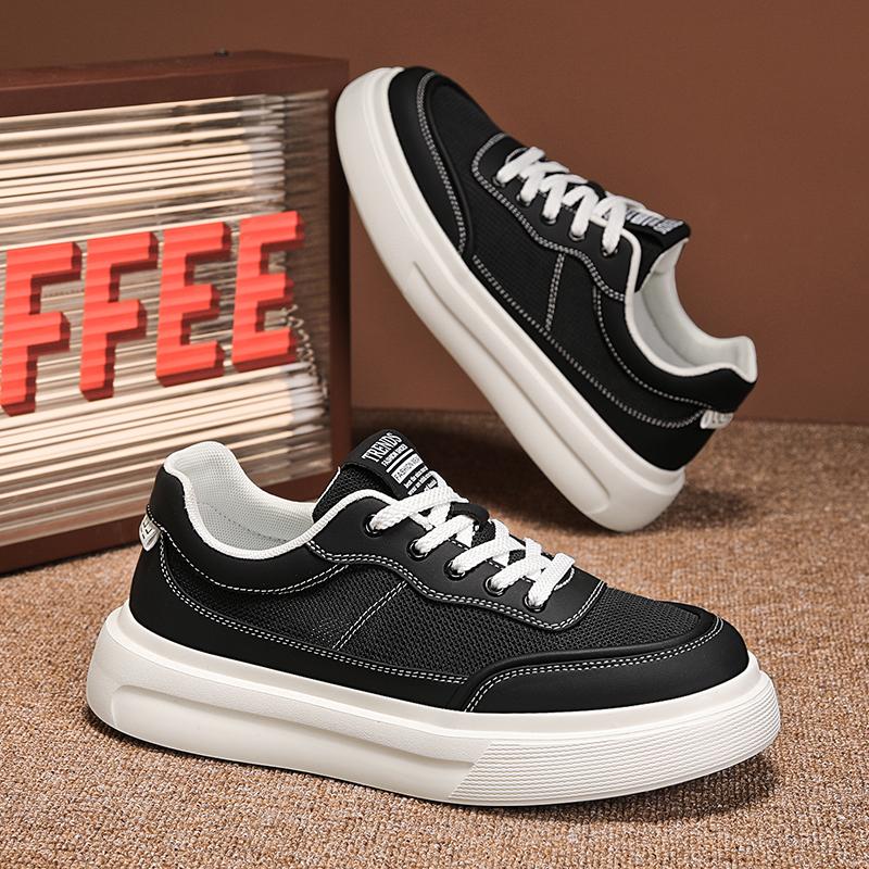 Men's Thick Sole Anti Slip Outdoor Casual Shoes Fashion Lace Up Oxford Board Shoes Simple Leather Walking Shoes