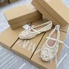 Spring Fashion Mesh Pearl Ballet Flats - Women's Round Toe Embroidered Shoes