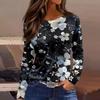Women's Long-sleeved Round-neck T-shirt, Falling 3D Petal Print, Fashion, Regular Top, Holidays, Weekend, Spring and Autumn