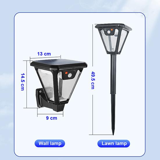 Lampă solară cu LED Lanternă de sol Lumină cu senzor de mișcare Lumini solare în aer liber Lampă de grădină cu telecomandă Lampă de perete impermeabilă