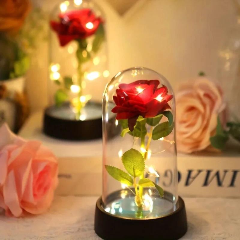 Wedding Birthday Valentine Day Present Eternal Rose Flower Vivid Luminous Ornament For Women Mom Girlfriend Wife Household Decoration