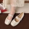 Lace Belt Shallow Mouth Versatile Ballet Mary Jane Shoes 2025 New Spring and Autumn French Square Head Flat Bottom Casual Shoes