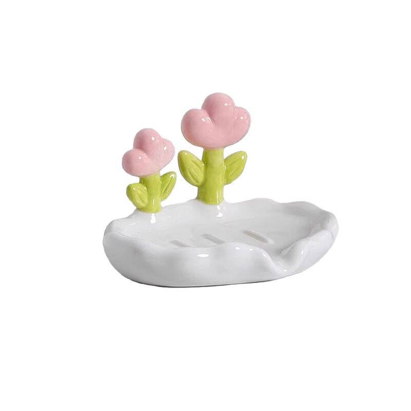 Creative Flower Soap Dish - Punch-Free, Drainage Holder for Washbasin - Ideal for Student Dorms and Homes.