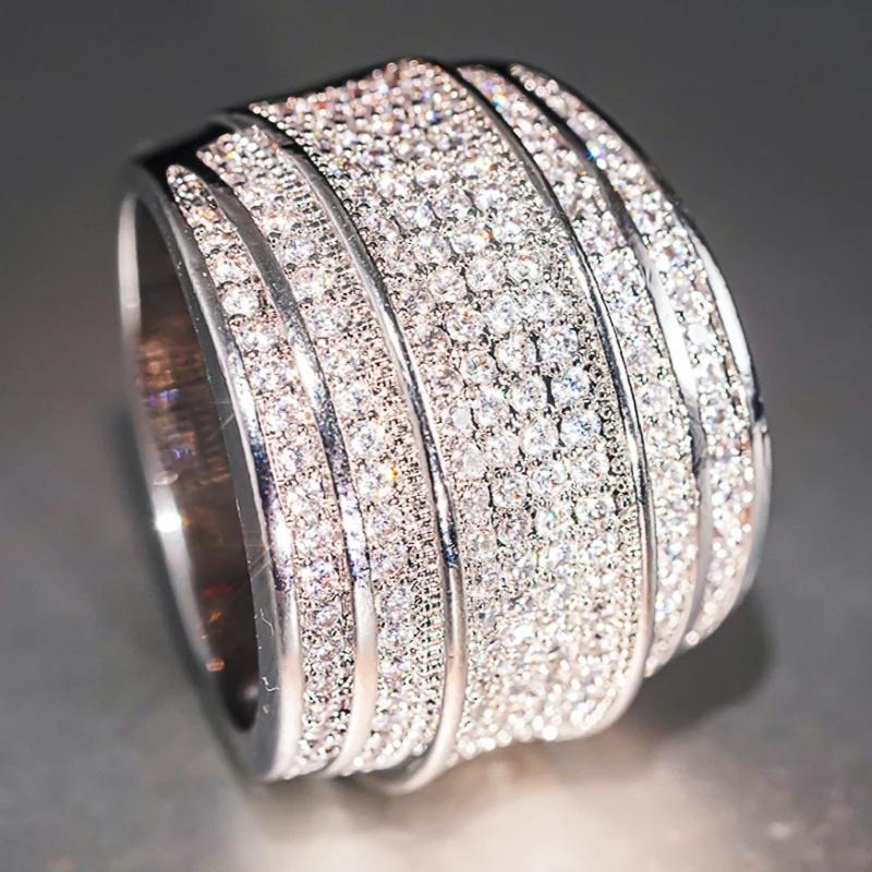 Huitan Opulente Eheringe mit strahlendem Zirkonia Charmante Zarte Party-Accessoires Eleganter Anmutiger Schmuck für Damen 8