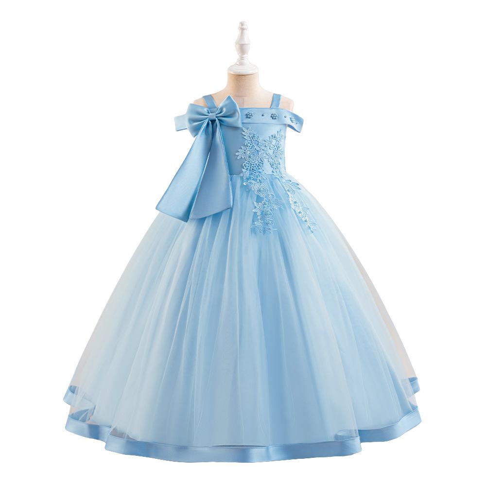 4-14 Years Christmas Flower Girl Princess Dress For Weddings Summer Kid Formal Bow Long Gown For School Evening Party Children Dresses