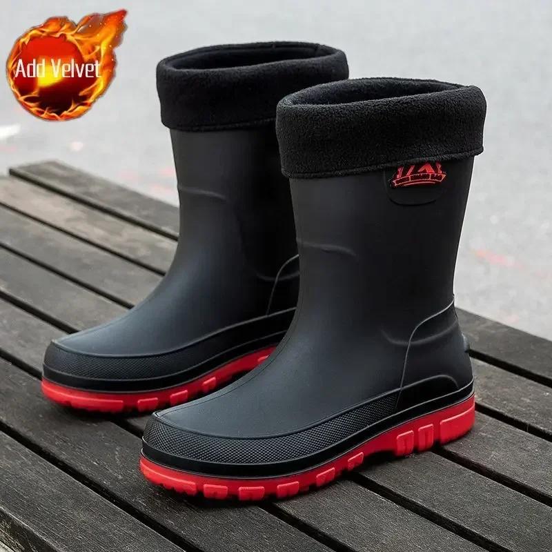 Summer Pvc Loafers Black Rain Boots for Men Wellies High Quality Wide Toes Man Shoes Gumboots Adult Low-heel Comfortable Garden