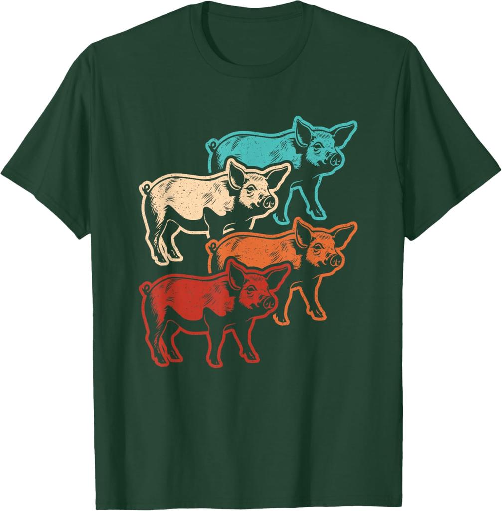 Retro Pigs Graphic Tee Vintage Farm Animal Lover Farmer Men Women T-Shirt