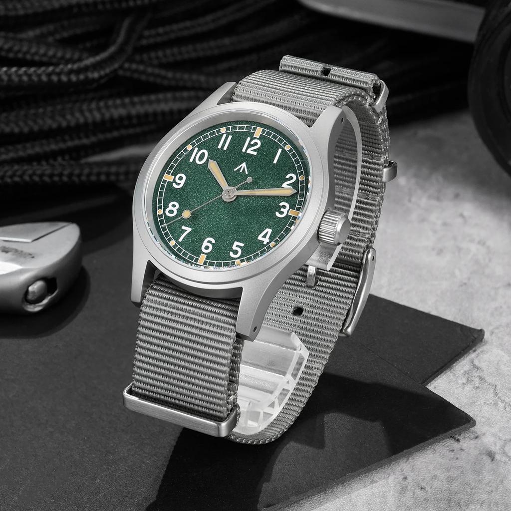 Militado ML12B 38mm Militäruhr VH31 Quarzwerk Gewölbtes Saphirglas C3 Leuchtend Vintage Uhren 100m Wasserdicht