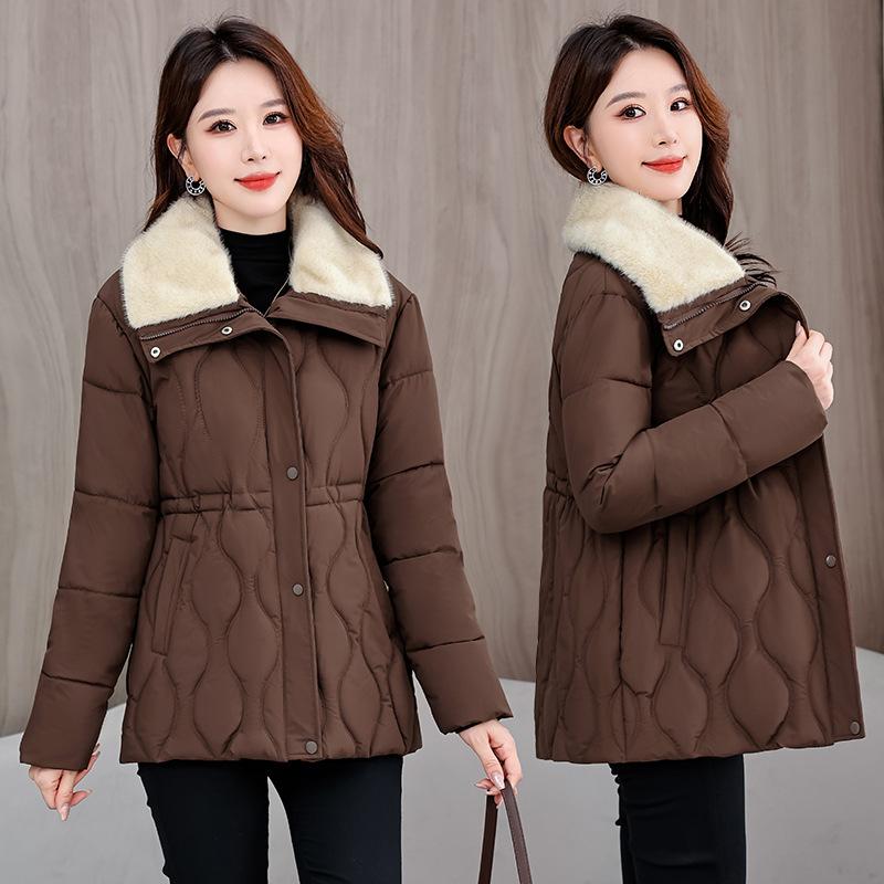 Women's cotton-padded clothes winter new thickened down cotton-padded jacket drawstring waist thin small medium and long cotton-padded jacket tide