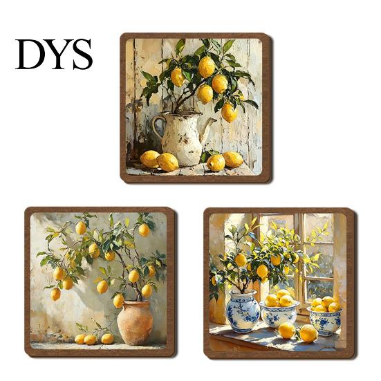 Vintage Lemon Oil Painting Decor Wooden Tabletop Sign, Pastoral Farmhouse Decorative Plaque with Handcrafted Art Iron Stand, Rustic Desktop