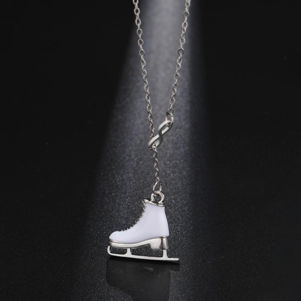 Crystal Ice Skate Shoes Necklace for Women Infinity Love Pendant Rhinestone Zircon Charms Romantic Jewelry Ice Skater Gifts