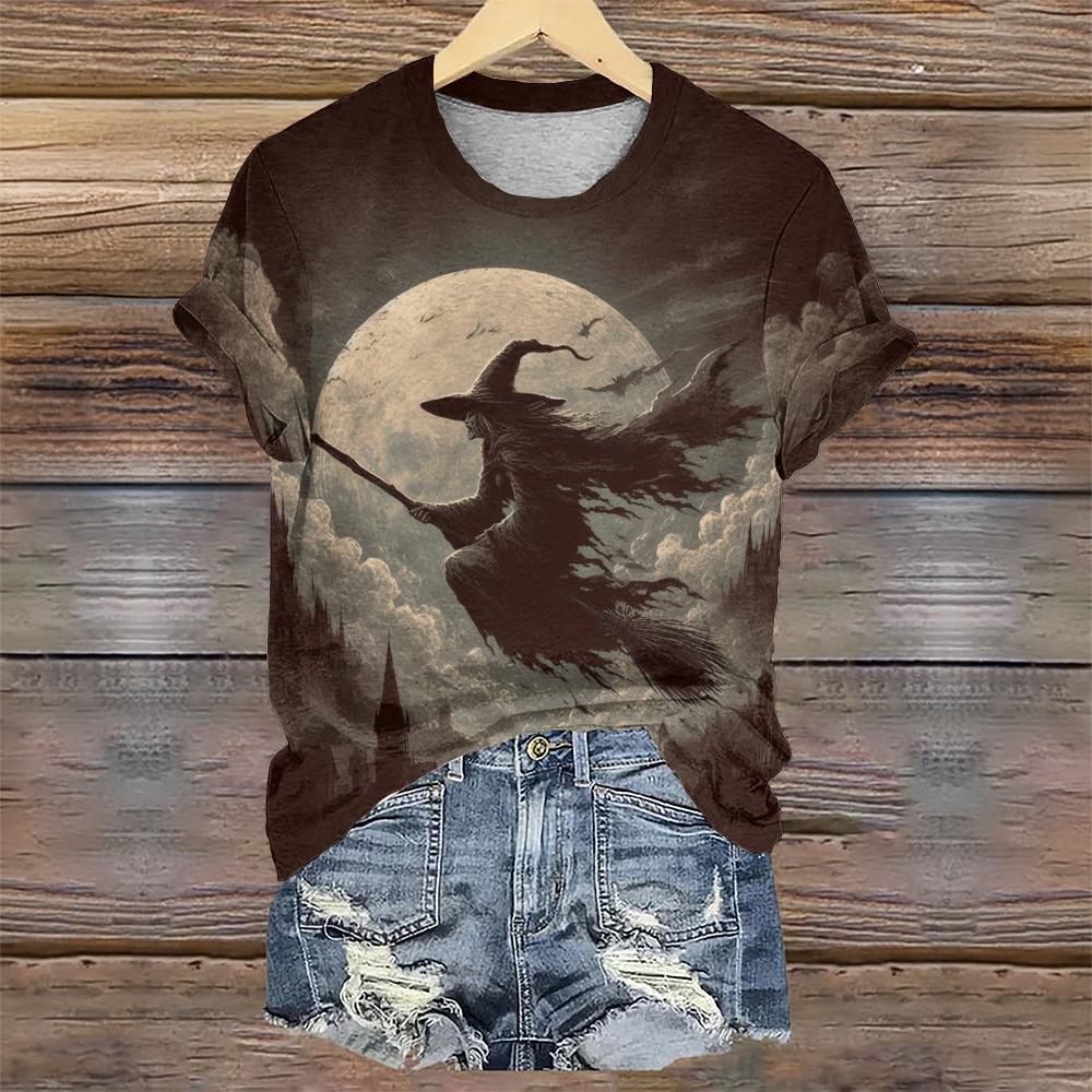 Halloween Designer Kurzarm T-Shirt Hexendruck Sommer Neue O-Ausschnitt Damen T-Shirts Mode Lose Damen Kleidung Tops
