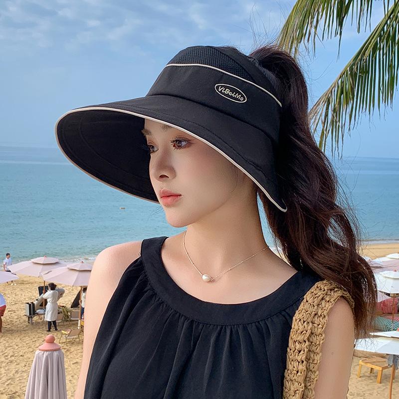 

Letter empty top hat women s summer outdoor face small wide brim sun protection hat breathable UV protection sun hat