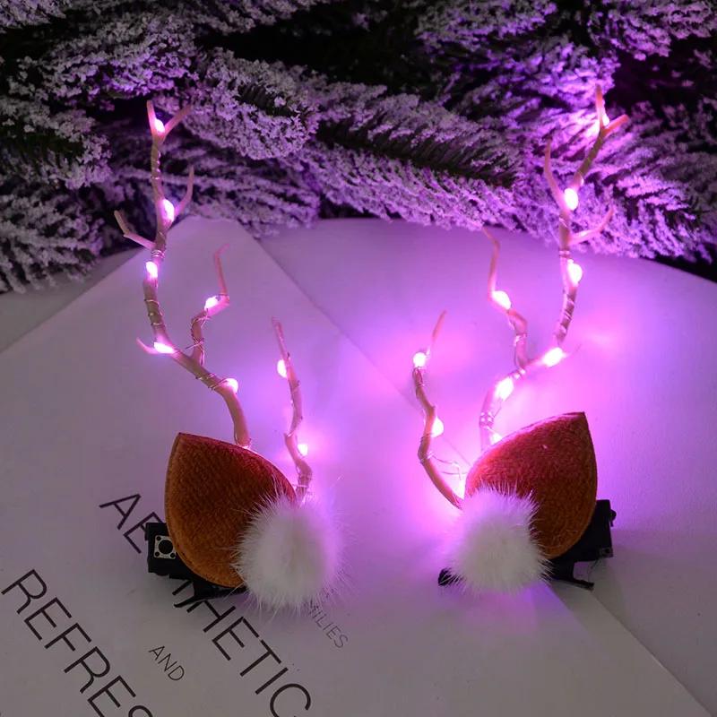 Świąteczny LED Światło Róg Renifera Spinka do Włosów Kobieta Dziewczyna Świecący Róg Łosia Ucho Nakrycie Głowy Akcesoria do Włosów Dekoracja Świąteczna Noworoczna