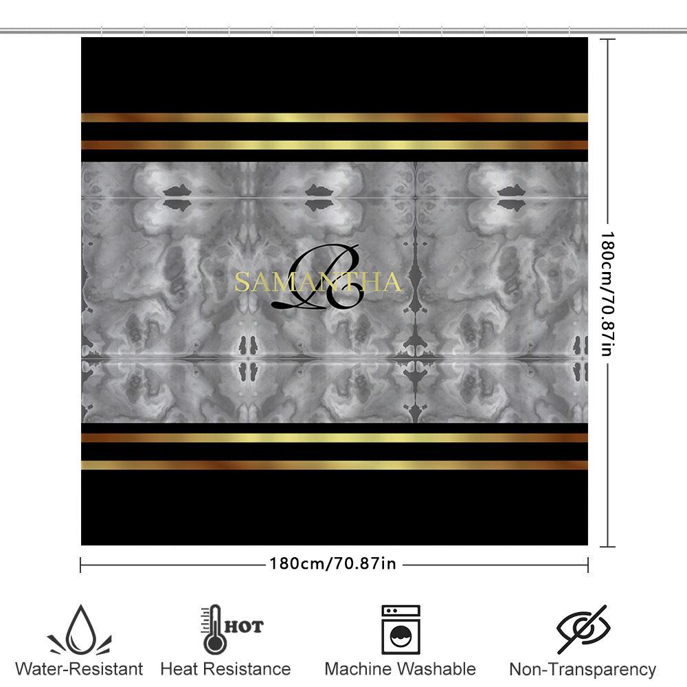 Black Gold Gray Shower Curtain Custom Name Monogrammed Bathroom Decor Custom Size
