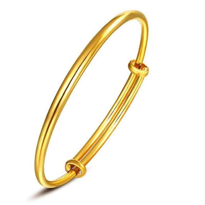 Gold-Plated Women's Smooth Round Belly Bangle Bracelet - Simulated Gold, Wedding High-End Accessory