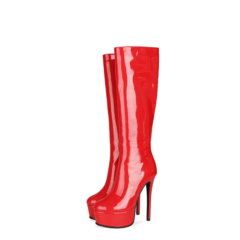Fashion 2025 New Patent Leather Knee High Women Boots 15cm Thin Heel 8-color Women Short Plush 4cm Thick Soled Boots Size 45 WinterShoes