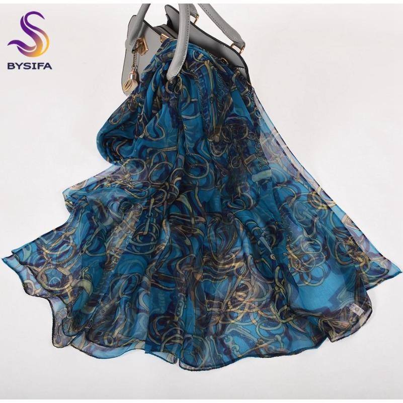 [BYSIFA] Ladies Silk Scarf Shawl New Long Scarves Fashion Brand Scarves Elegant Purple Blue Neck Scarf Beach Shawl Cover-ups