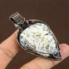 Natural dendrite opal, Moonstone Gemstone Copper Wire Wrap Pendant 2.95" D8E21