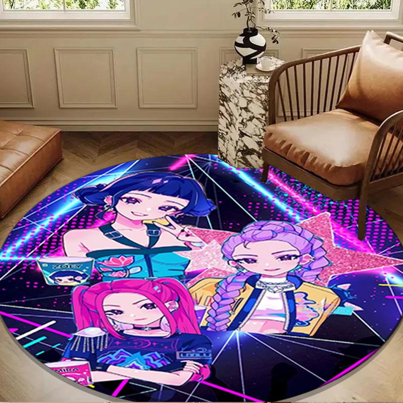 Superhero Kpop Friends Adventure Round Rug for Livingroom,Bedroom, Palyroom, Chair Rug, Area Rug, Circle Carpet, Large Size Fan Christmas Gift