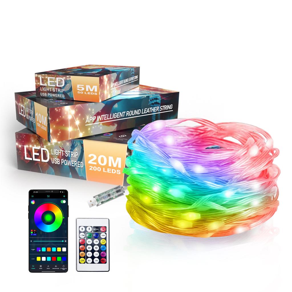5 m, 10 m, 20 m USB-Smart-Lichterkette mit LED-Traumfarben und App-Fernbedienung für Zimmer, Hochzeiten und Weihnachtsdekoration