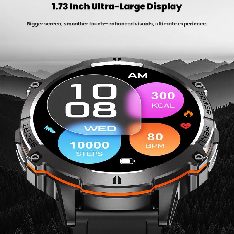 Venkovní sportovní chytré hodinky 1000mAh baterie 1,73palcový AMOLED displej pánské hodinky kompas 10ATM vodotěsné Bluetooth hovor chytré hodinky