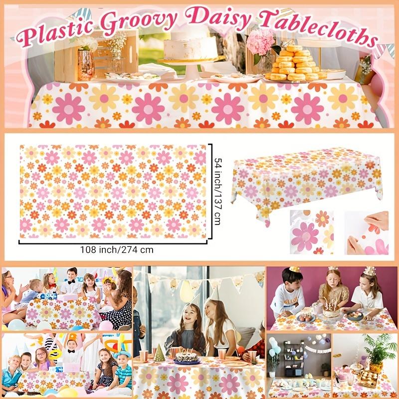 3pcs Boho Daisy Tablecloths - Vintage Hippie Floral Disposable Covers, 54x108 Inches, Perfect for 70s Birthday Parties, Baptisms & Weddings