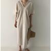 Minimalistické Retro Dlouhé Volné Ležérní Šaty s Dlouhým Krátkým Rukávem