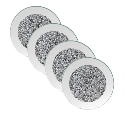 GIMORRTO Glass Mirror Coasters, 4 Pieces, Crushed Diamond Round 4 Inch, Cup Mats, Tabletop Decor, Bar Tools, Dining Table