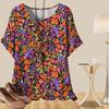 Women's Casual Loose Spring Shirt Women's Short Sleeve Lily and Trumpet Flowers Printed Tops