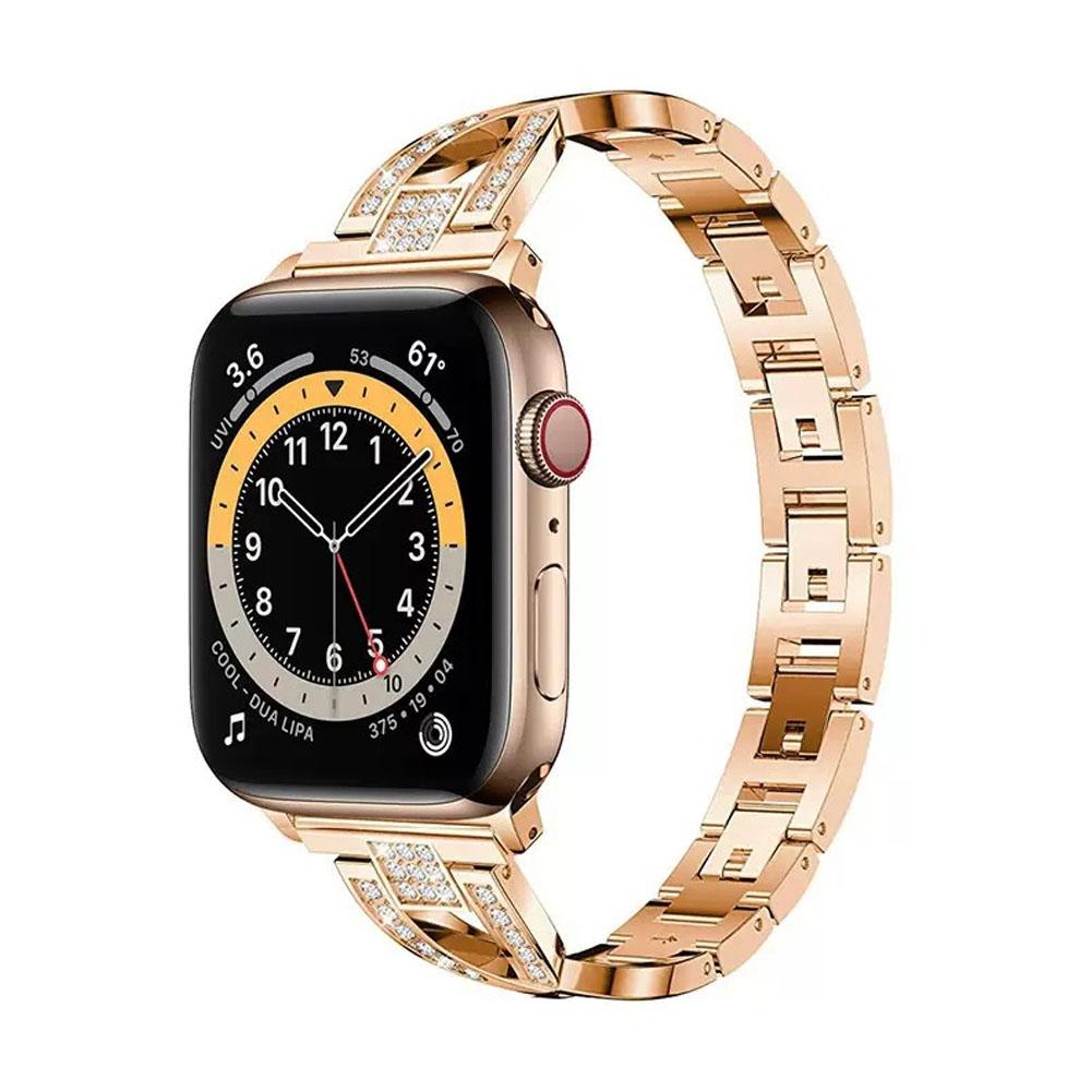 Luxury Rhinestone Crystal X-Link Stainless Steel Watch Band Women Elegant Hollow Bracelet Rose Gold Silver 20 mm