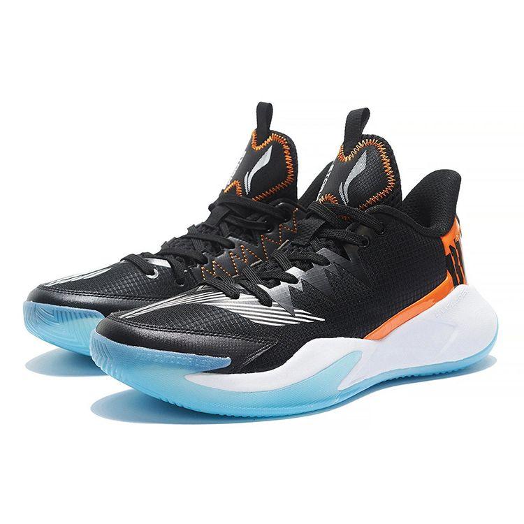 Li Ning Storm Low Fabric Shock Absorption Non-Slip Wear-Resistant Breathable Rebound High-Top Basketball Shoes Men Sneaker Black Orange ABFS013-2
