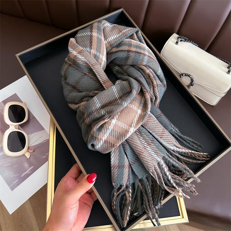 Fashion Cashmere Scarf Warm Winter For Women Wraps Shawls Neckerchief Pashmina Foulard Blanket Stripe Designer