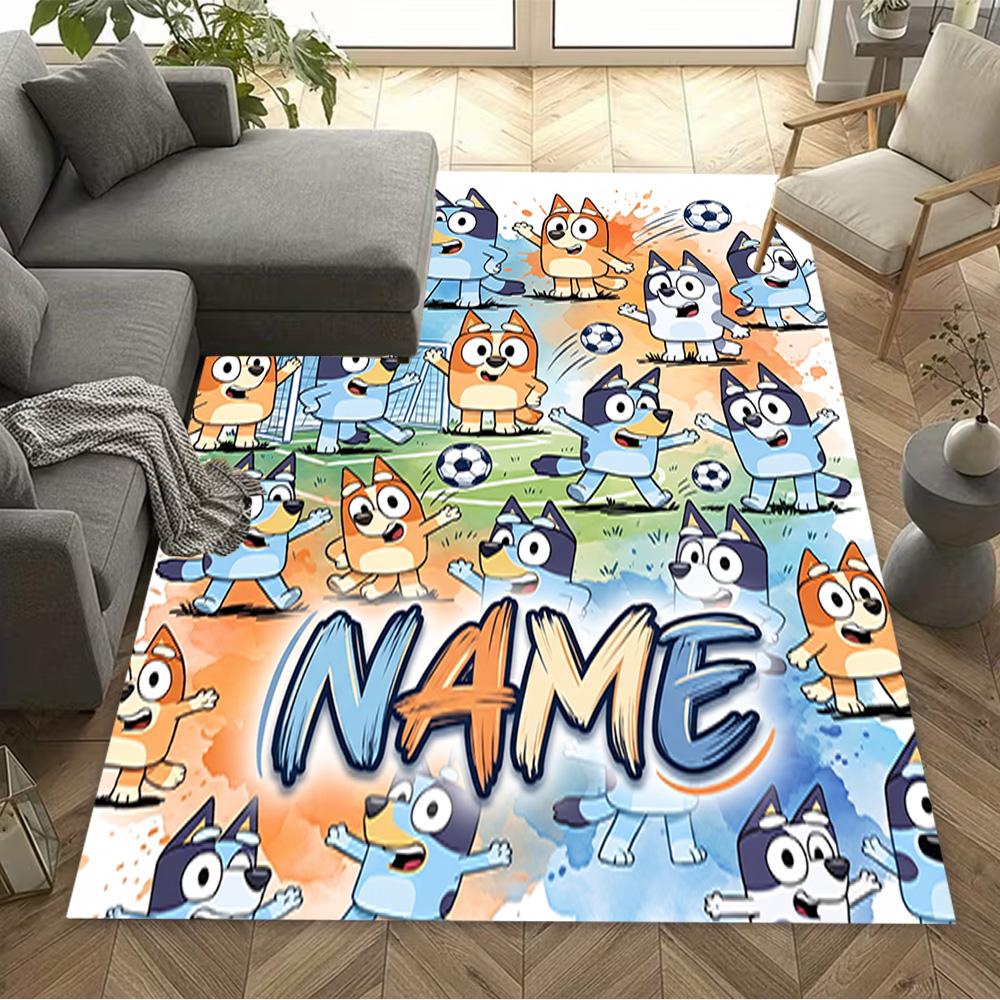 Blue Dogs Soccer Fun Customizable Name Area Rug Perfect for Kitchen Foyer Hallway Entryway Antislip Carpet Decorate Offices Spiritual Gift