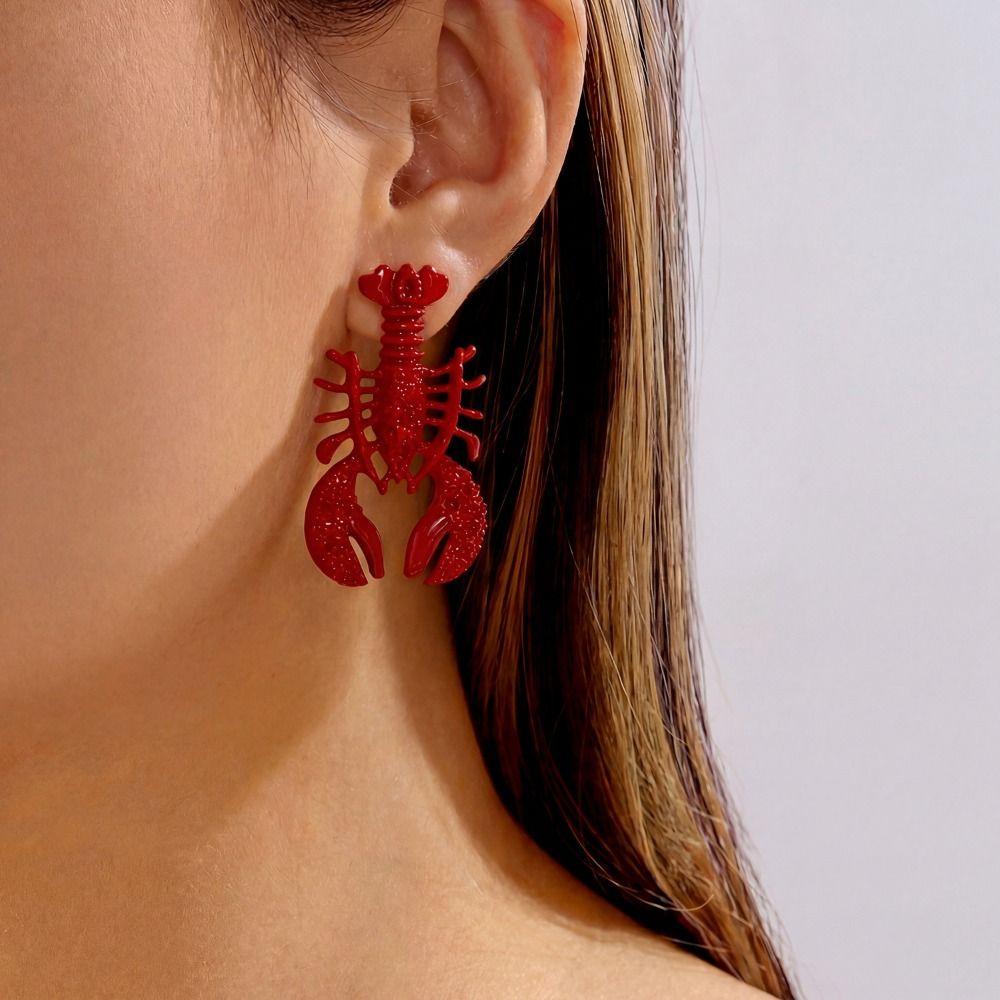 Ocean Series Lobster Earrings Enameled Metal Ear Jewelry Cute Animal Earrings for Girls Ladies