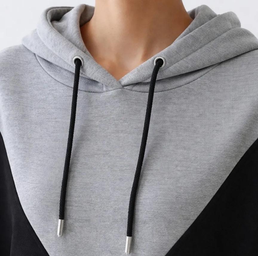 2025 Winter Colorblock Hoodie-Kleid mit langen Ärmeln und Taschen für Damen