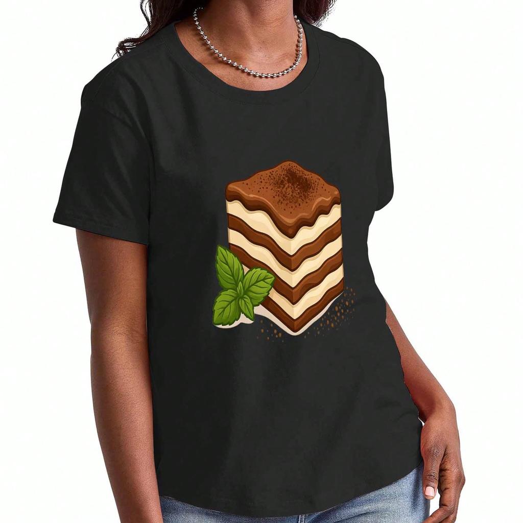 Tiramisu Dessert Ladies Cotton T Shirt,Premium Cotton Print,Durable,Casual And Fashionable.Enjoy Sweet Mounisext With This Delightful Design,A True Tr