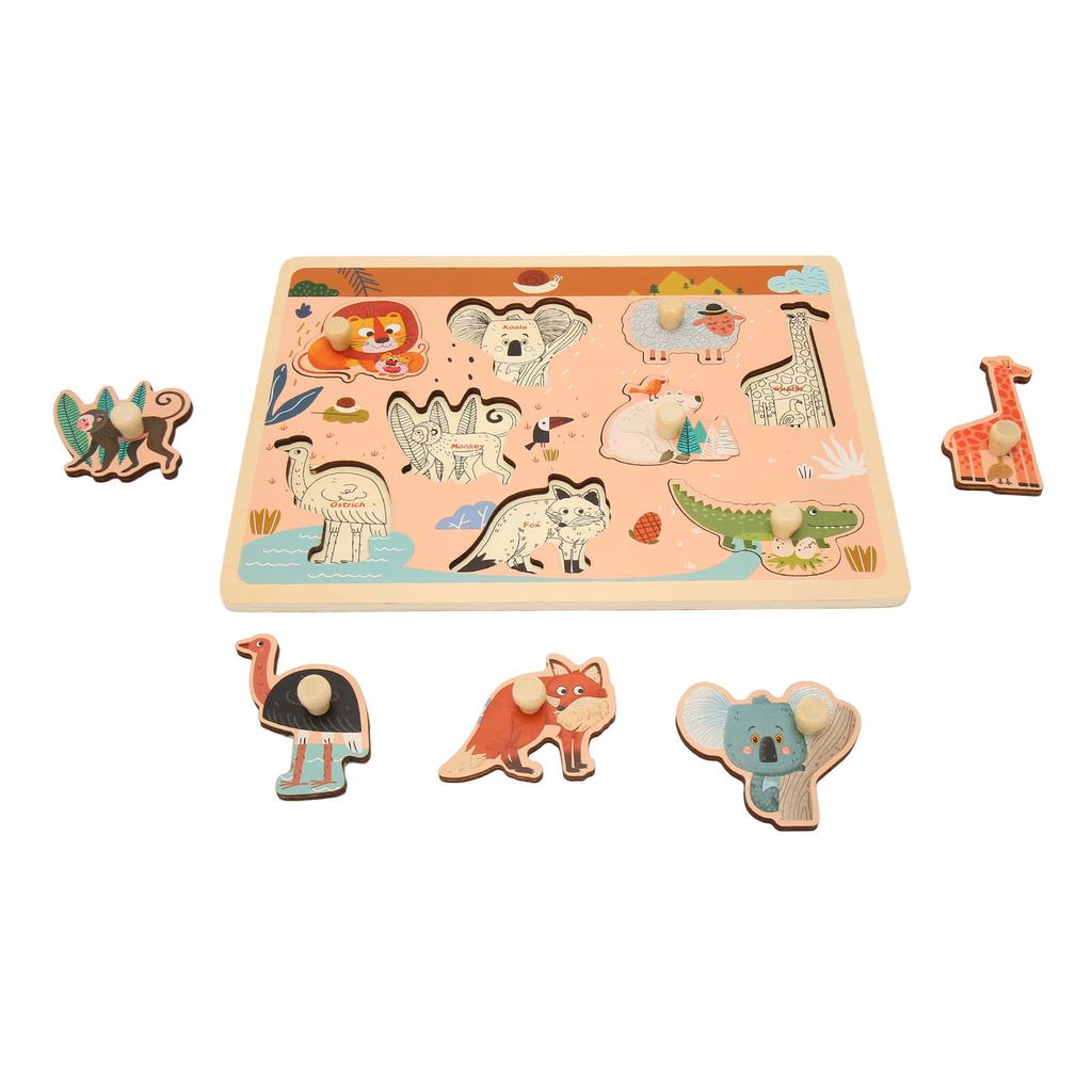 Baby Peg Puzzle Board Toy Wooden Zoo Animal Patterns Preschool Learning Puzzle Toy for Toddlers