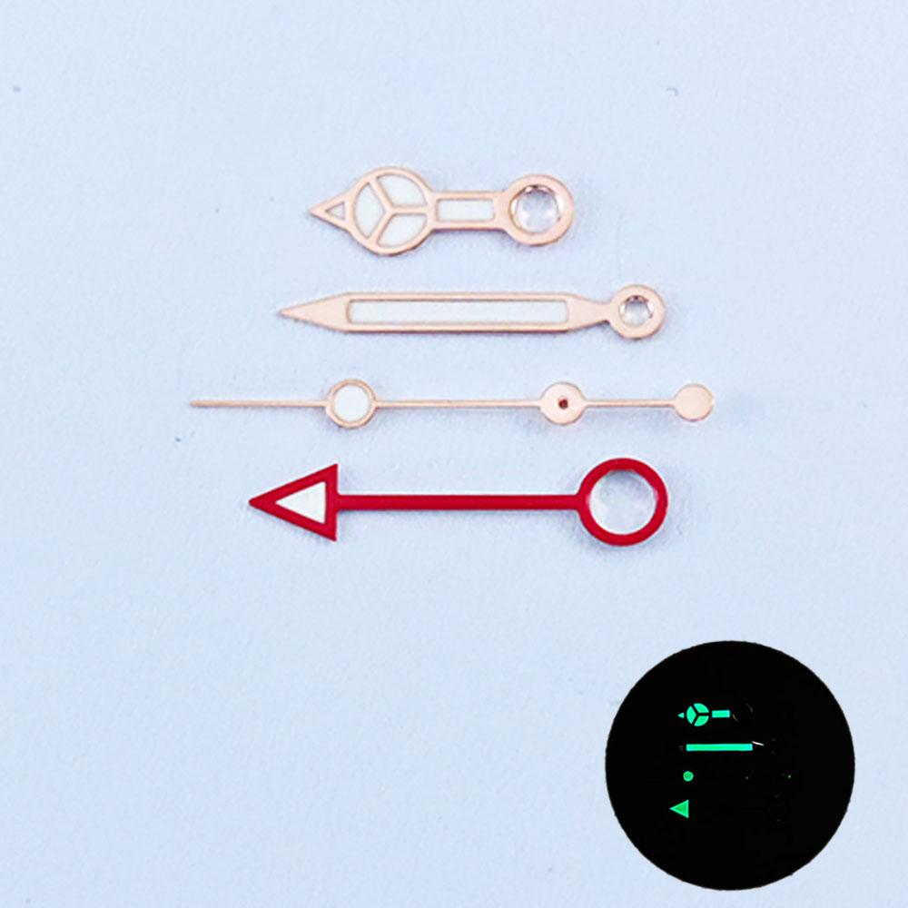 GMT NH34 Watch Hands Rose Gold 4Pins Fit NH34A Movement Blue Green Luminous Pointers Gmt-Needles Mod for Seiko Mod Parts