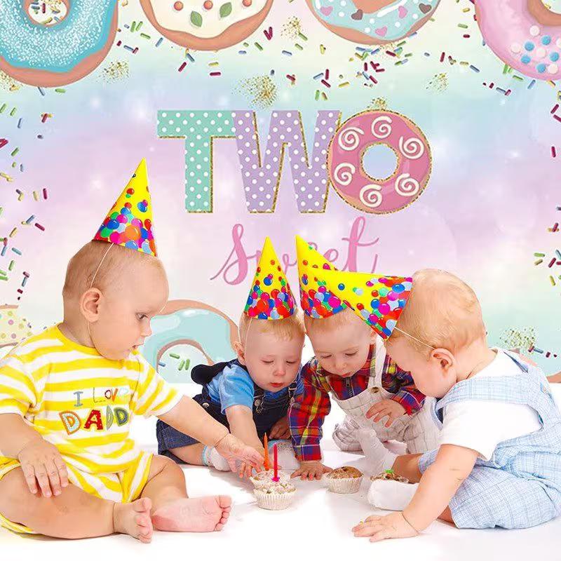 2D "Two Sweet" Donut Themed Birthday Backdrop for Studio, Photoshoot & Wall Decor