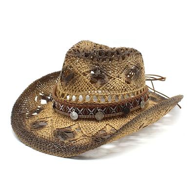 2022 Cowboy Hat Men'S And Women'S Outdoor Sunshade Breathable Hollow Straw Hat Summer Vacation Beach Hat