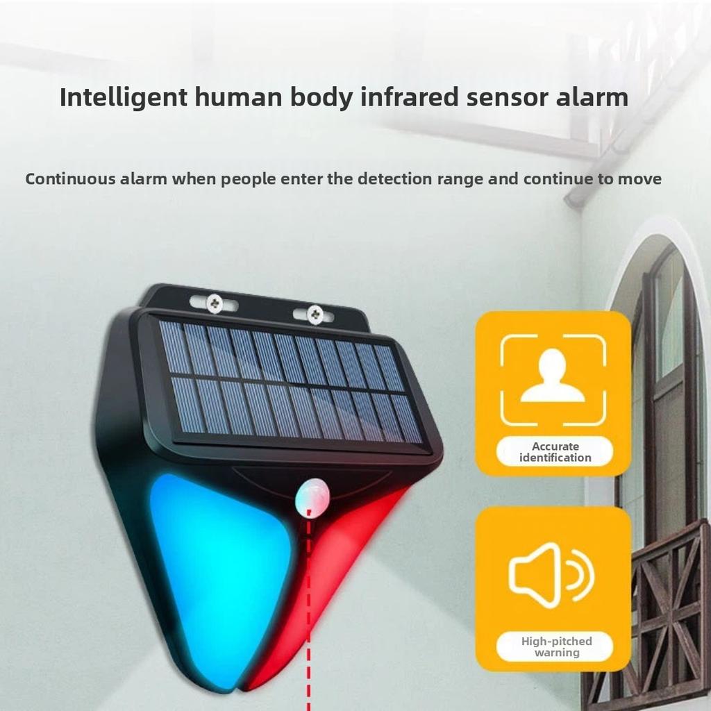 Solar LED Security Alarm Light PIR Motion Sensor Waterproof Outdoor Warning Lamp for Farm, Pond, Home, Yard, Warehouse and Villa